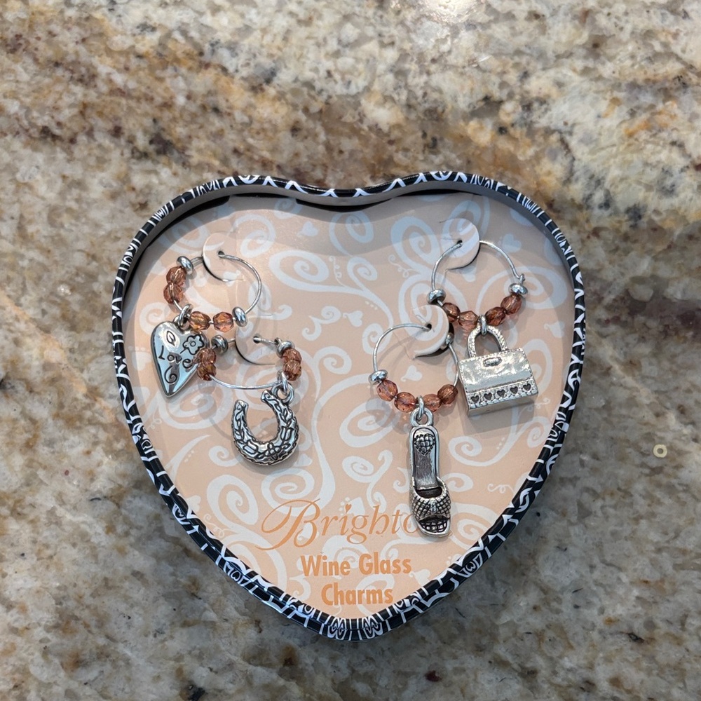 Brighton Silver and Brown Wine Glass Charms